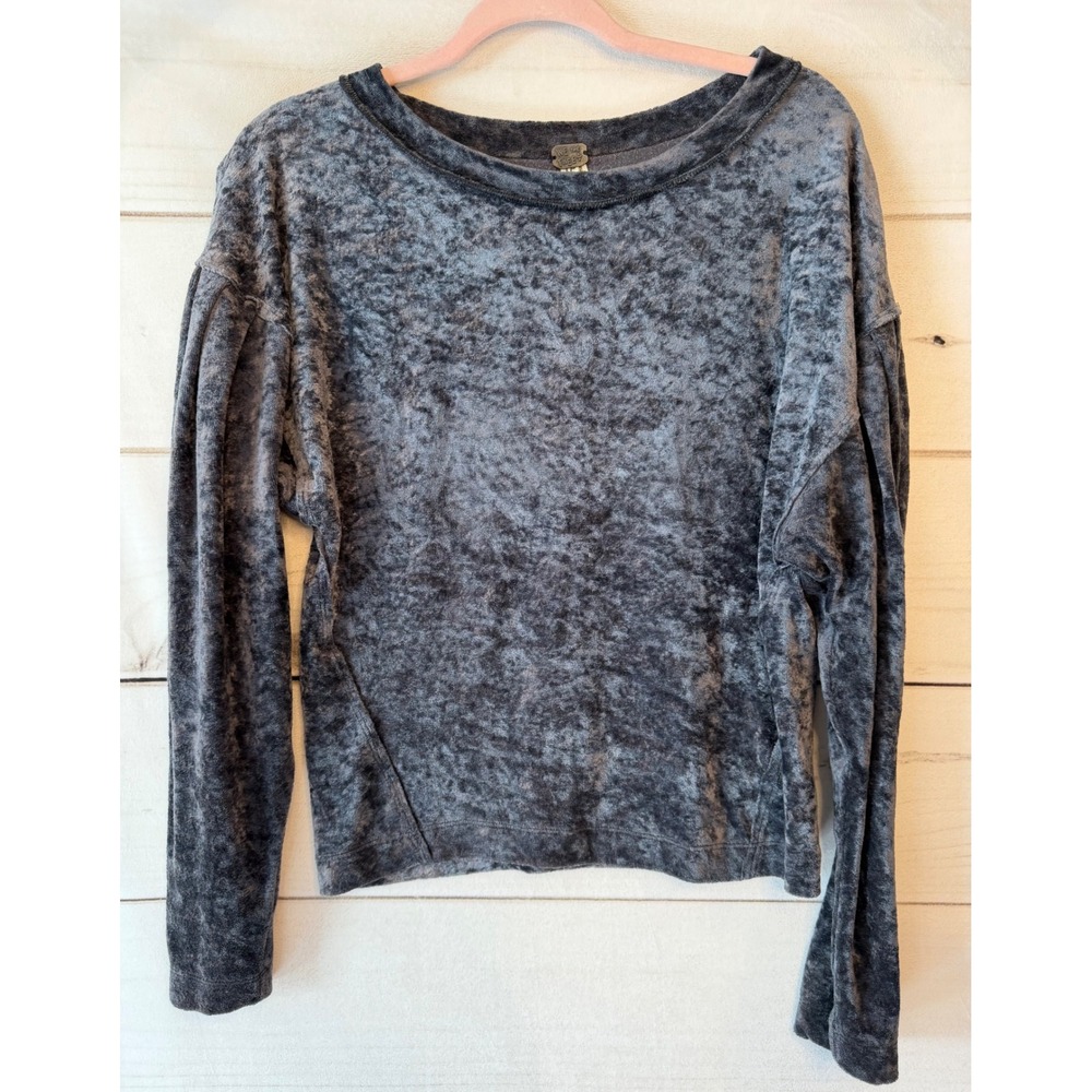 We The Free Free People Charcoal Gray Crushed Velvet Long Sleeve Top XS